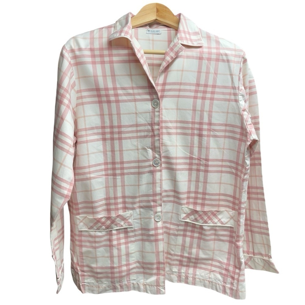Burberry Women's Pink/White Nova Check Button Down Pajama Shirt Size Medium